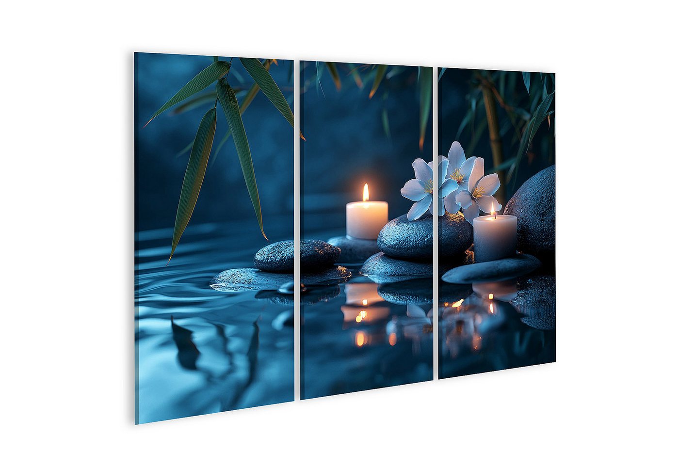 islandburner Leinwandbild, Kerzen und Blumen auf Wassersteinen bei Nacht islandburner Leinwandbild, Kerzen und Blumen auf Wassersteinen bei Nacht von islandburner