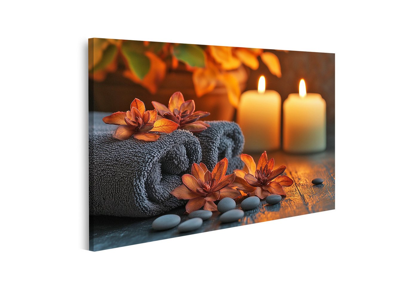 islandburner Leinwandbild, Kerzen und Blumen auf dunklem Wellness Hintergrund islandburner Leinwandbild, Kerzen und Blumen auf dunklem Wellness Hintergrund von islandburner