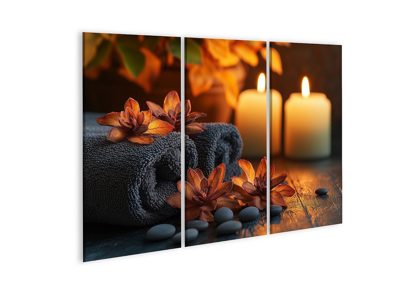 islandburner Leinwandbild, Kerzen und Blumen auf dunklem Wellness Hintergrund islandburner Leinwandbild, Kerzen und Blumen auf dunklem Wellness Hintergrund von islandburner