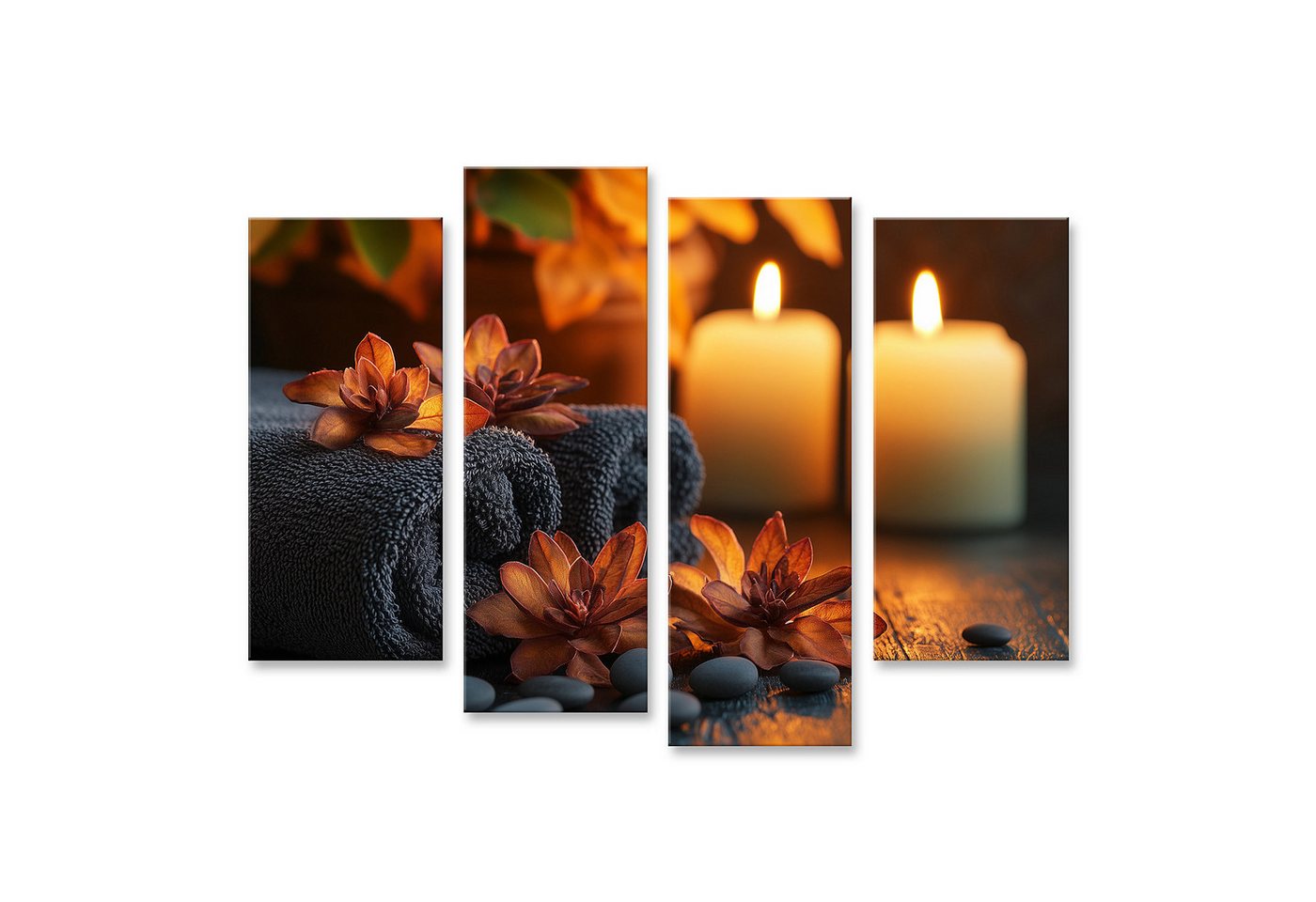 islandburner Leinwandbild, Kerzen und Blumen auf dunklem Wellness Hintergrund islandburner Leinwandbild, Kerzen und Blumen auf dunklem Wellness Hintergrund von islandburner