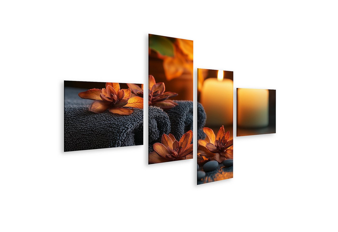 islandburner Leinwandbild, Kerzen und Blumen auf dunklem Wellness Hintergrund islandburner Leinwandbild, Kerzen und Blumen auf dunklem Wellness Hintergrund von islandburner