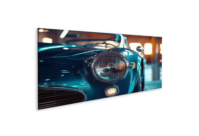 islandburner Leinwandbild, Klassischer blauer Oldtimer in der Garage von islandburner