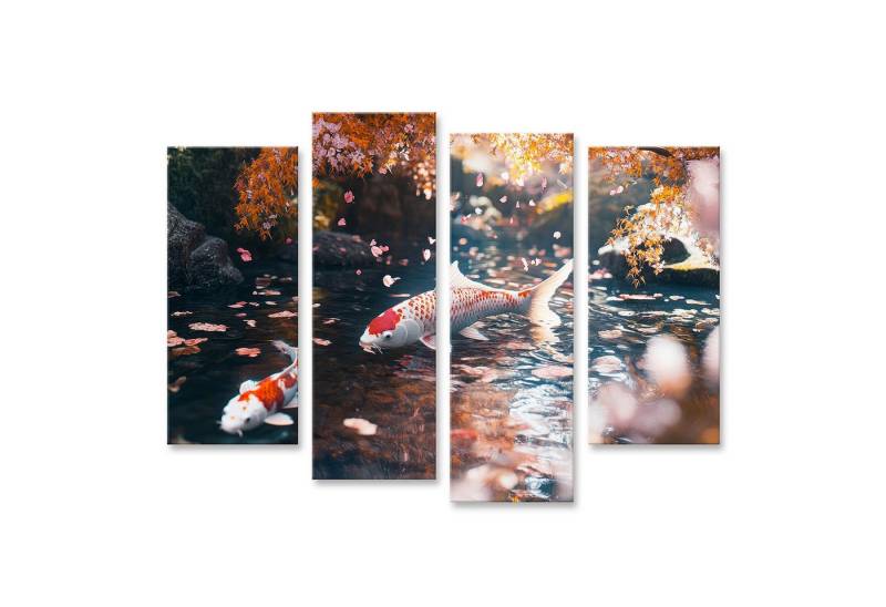 islandburner Leinwandbild, Koi Fische in einem herbstlichen Teich mit fallenden Blättern von islandburner