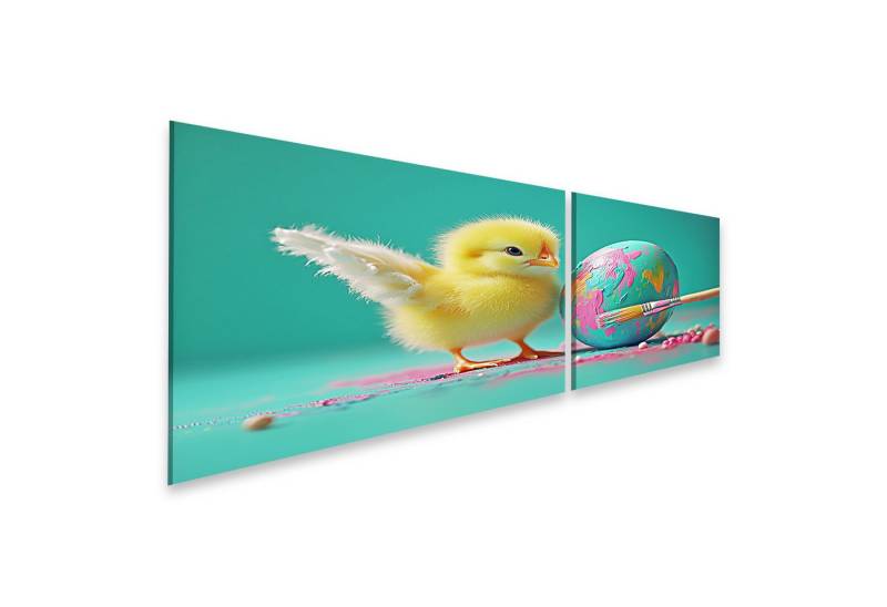 islandburner Leinwandbild, Küken mit farbigem Osterei und Pinsel von islandburner