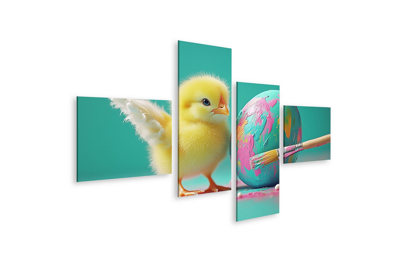 islandburner Leinwandbild, Küken mit farbigem Osterei und Pinsel von islandburner