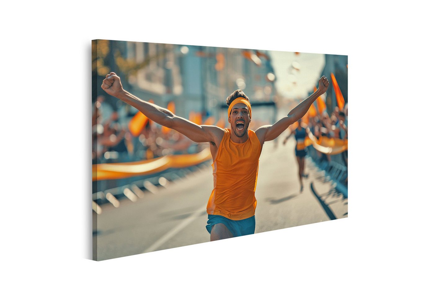 islandburner Leinwandbild, Läufer feiert Sieg beim Stadtmarathon von islandburner