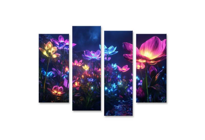 islandburner Leinwandbild, Leuchtende Blumen in einer magischen Nachtlandschaft von islandburner