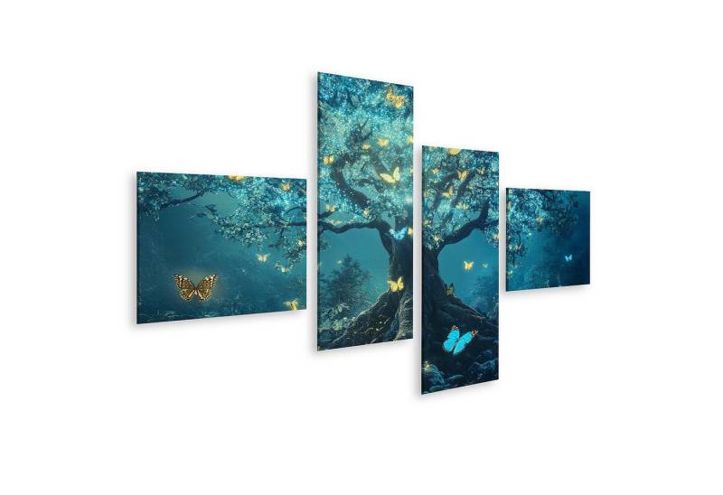 islandburner Leinwandbild, Magischer Baum und leuchtende Schmetterlinge in der Nacht von islandburner