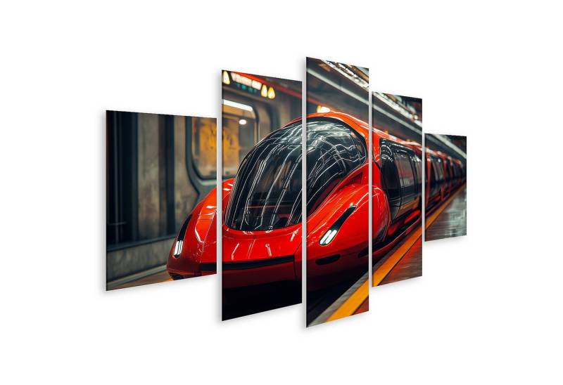 islandburner Leinwandbild, Moderner roter Zug in der U Bahn Station islandburner Leinwandbild, Moderner roter Zug in der U Bahn Station von islandburner