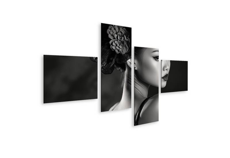 islandburner Leinwandbild, Monochrome Porträt einer Frau mit Blume im Haar von islandburner
