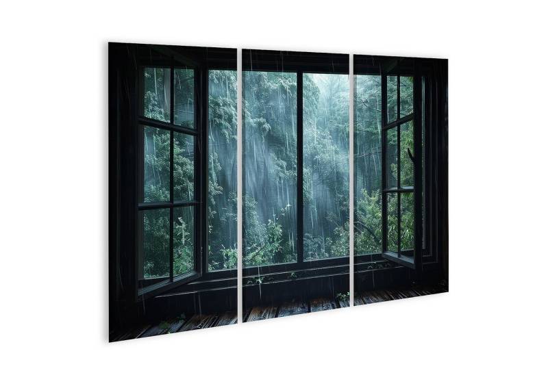 islandburner Leinwandbild, Mystischer Waldblick durch ein Fenster bei Regen von islandburner