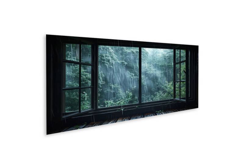 islandburner Leinwandbild, Mystischer Waldblick durch ein Fenster bei Regen von islandburner