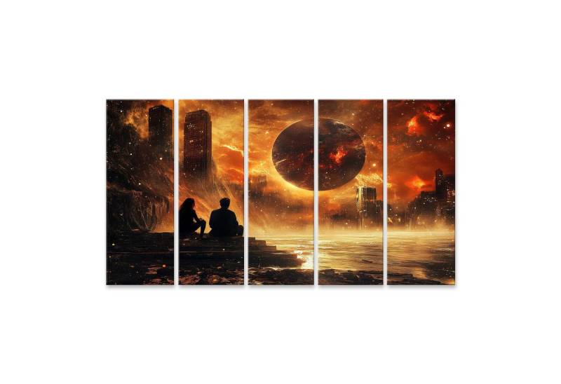 islandburner Leinwandbild, Paar beobachtet die apokalyptische Stadt am Wasser islandburner Leinwandbild, Paar beobachtet die apokalyptische Stadt am Wasser von islandburner