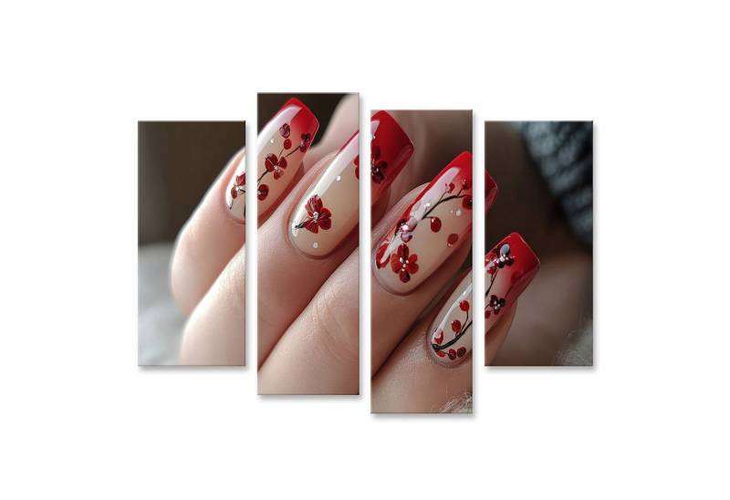 islandburner Leinwandbild, Rote und Transparente Nagel mit Blumenmuster von islandburner