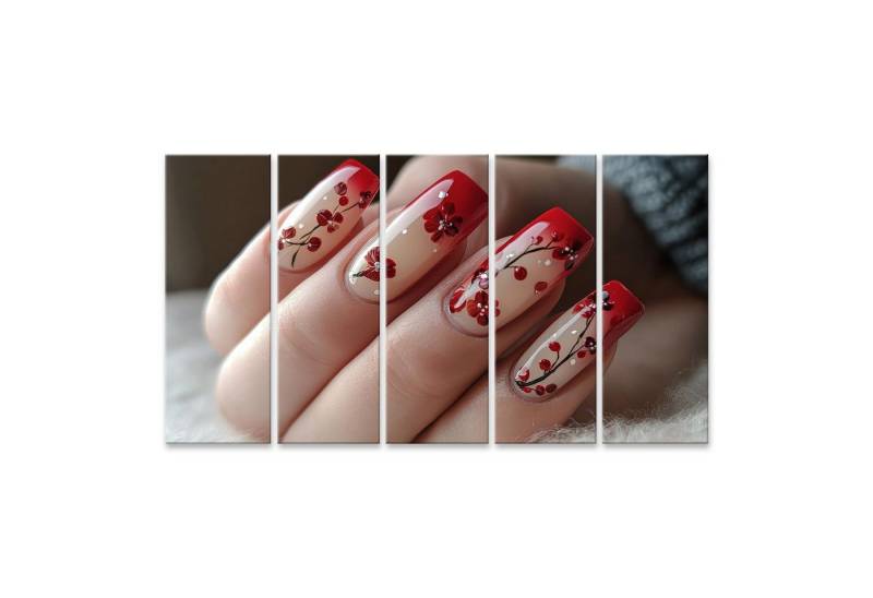 islandburner Leinwandbild, Rote und Transparente Nagel mit Blumenmuster von islandburner