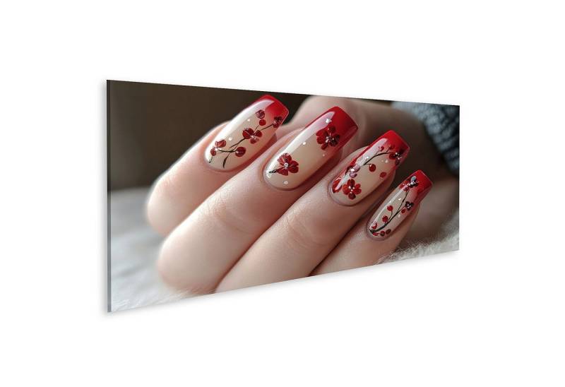 islandburner Leinwandbild, Rote und Transparente Nagel mit Blumenmuster von islandburner