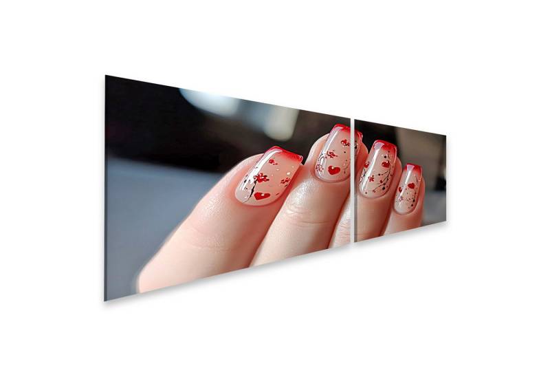 islandburner Leinwandbild, Rote und klare Nägel mit Blumen und Herzen Design von islandburner