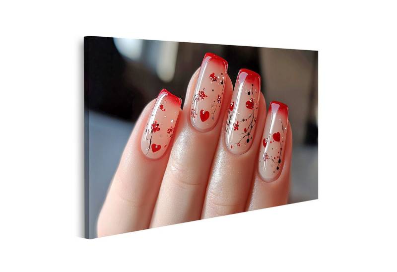 islandburner Leinwandbild, Rote und klare Nägel mit Blumen und Herzen Design von islandburner