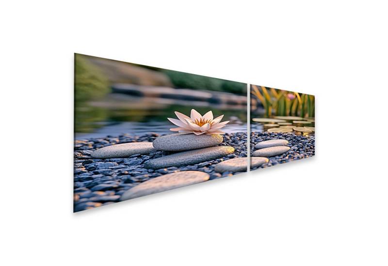 islandburner Leinwandbild, Seerosenblüte auf Zen Steinen am Teich von islandburner