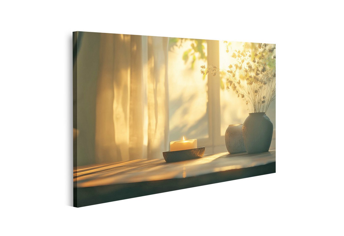 islandburner Leinwandbild, Sonnenlicht Kerze und Blumen in einer ruhigen Ecke islandburner Leinwandbild, Sonnenlicht Kerze und Blumen in einer ruhigen Ecke von islandburner