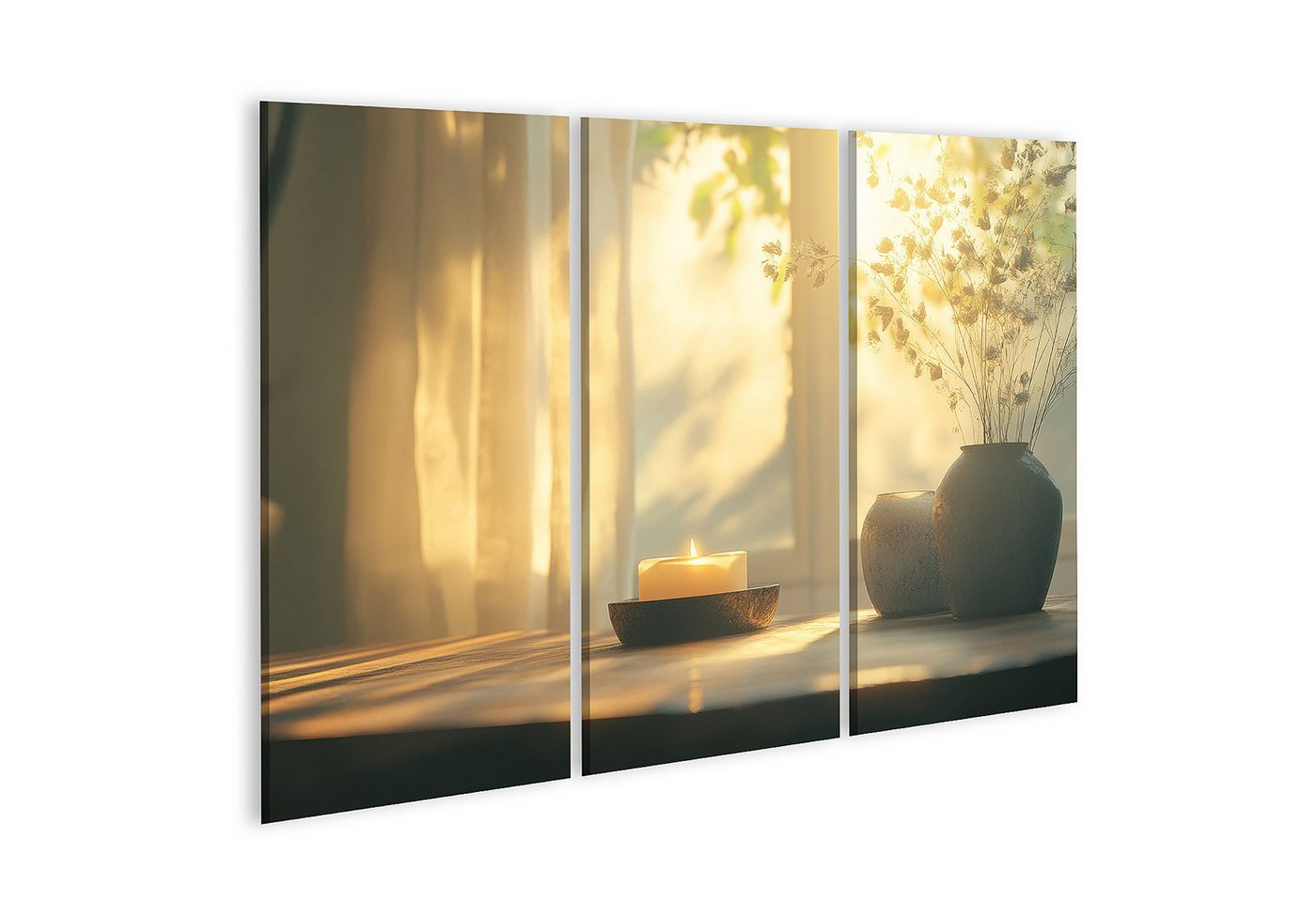 islandburner Leinwandbild, Sonnenlicht Kerze und Blumen in einer ruhigen Ecke islandburner Leinwandbild, Sonnenlicht Kerze und Blumen in einer ruhigen Ecke von islandburner
