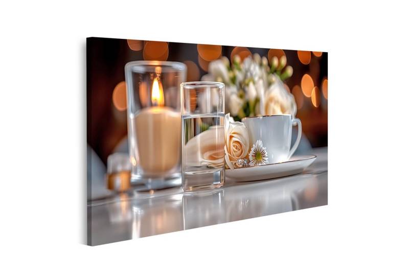 islandburner Leinwandbild, Stilleben mit Kerze Wasser und Kaffee von islandburner
