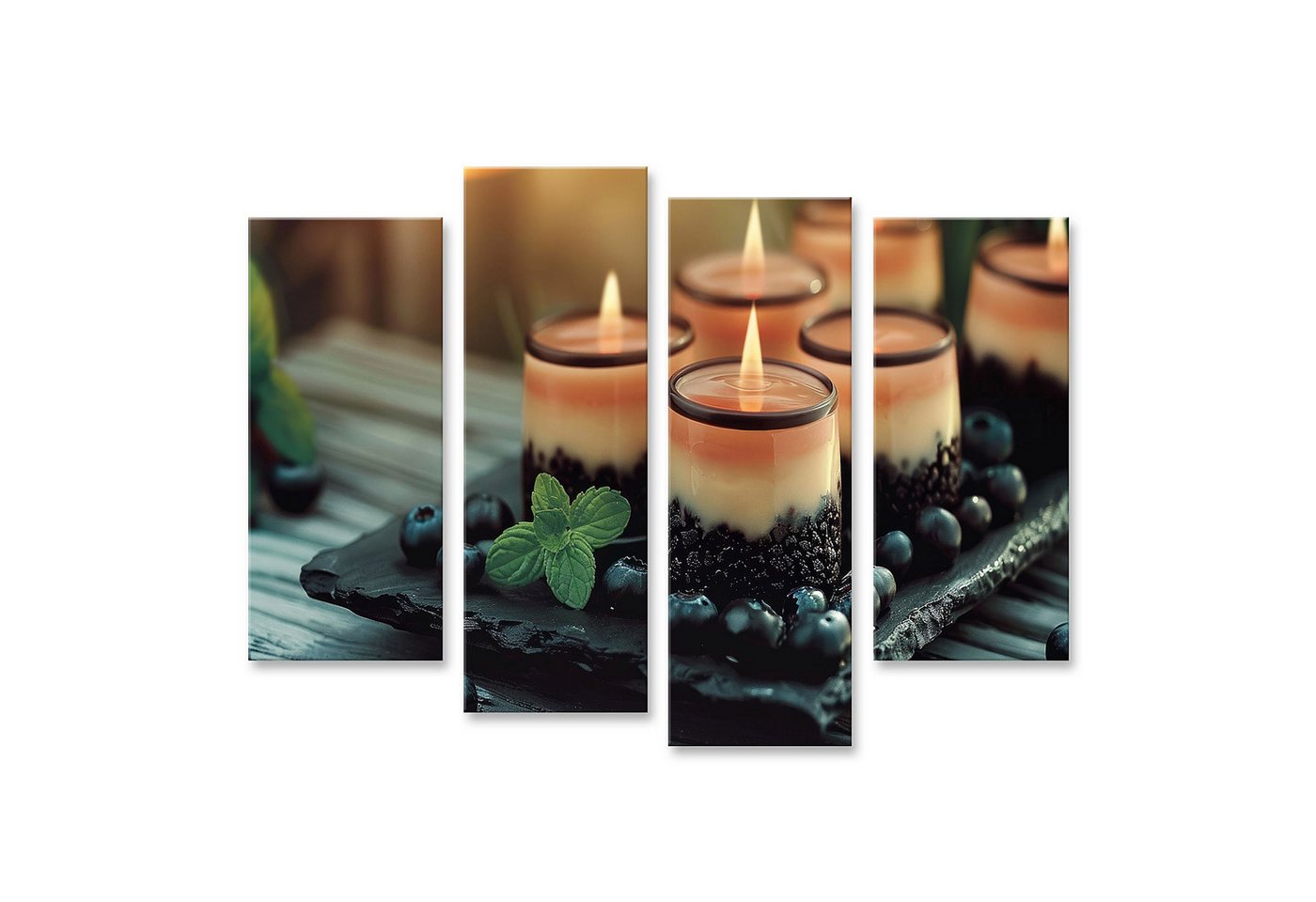 islandburner Leinwandbild, Stimmungsvolle Kerzen mit Blaubeeren und Minze islandburner Leinwandbild, Stimmungsvolle Kerzen mit Blaubeeren und Minze von islandburner