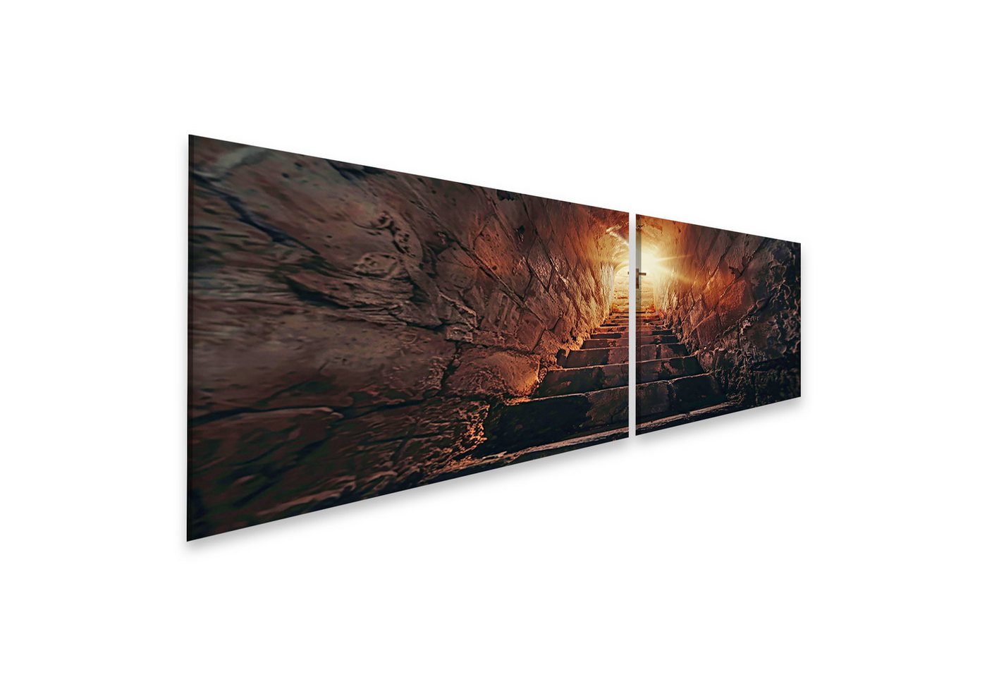 islandburner Leinwandbild, Treppe zu einem leuchtenden Kreuz in der Höhle von islandburner