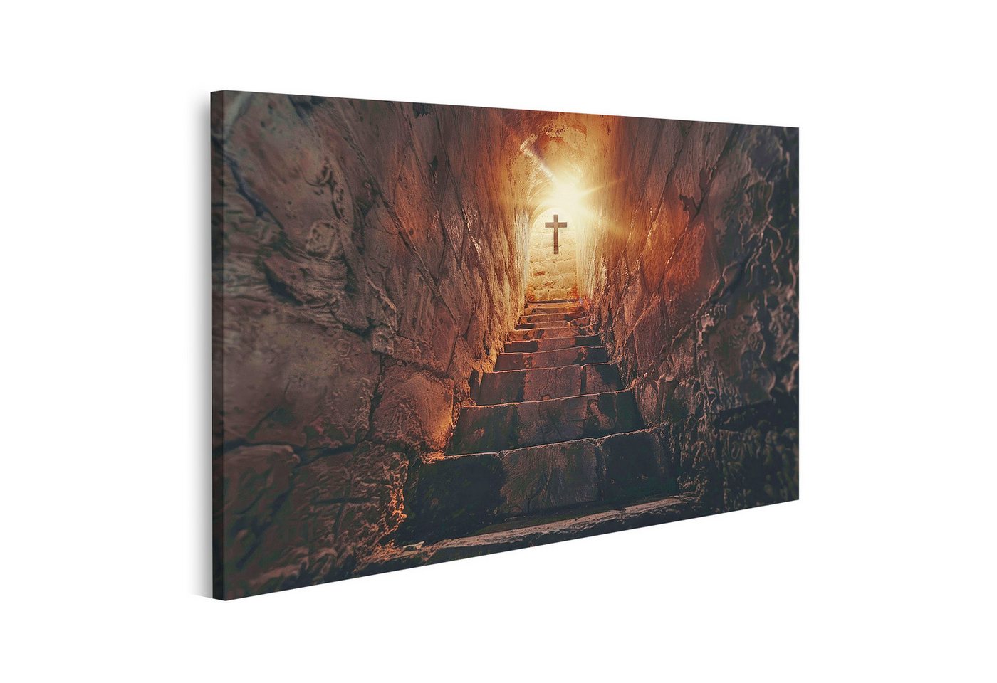 islandburner Leinwandbild, Treppe zu einem leuchtenden Kreuz in der Höhle von islandburner