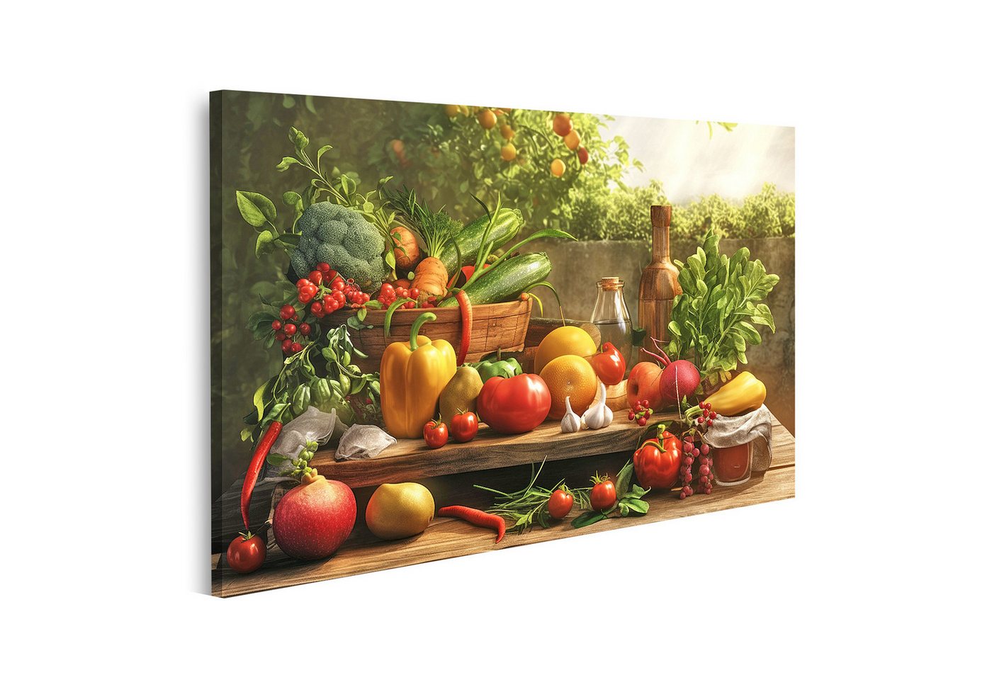 islandburner Leinwandbild, Üppiges Gartenfrühstück mit frischem Gemüse und Obst islandburner Leinwandbild, Üppiges Gartenfrühstück mit frischem Gemüse und Obst von islandburner