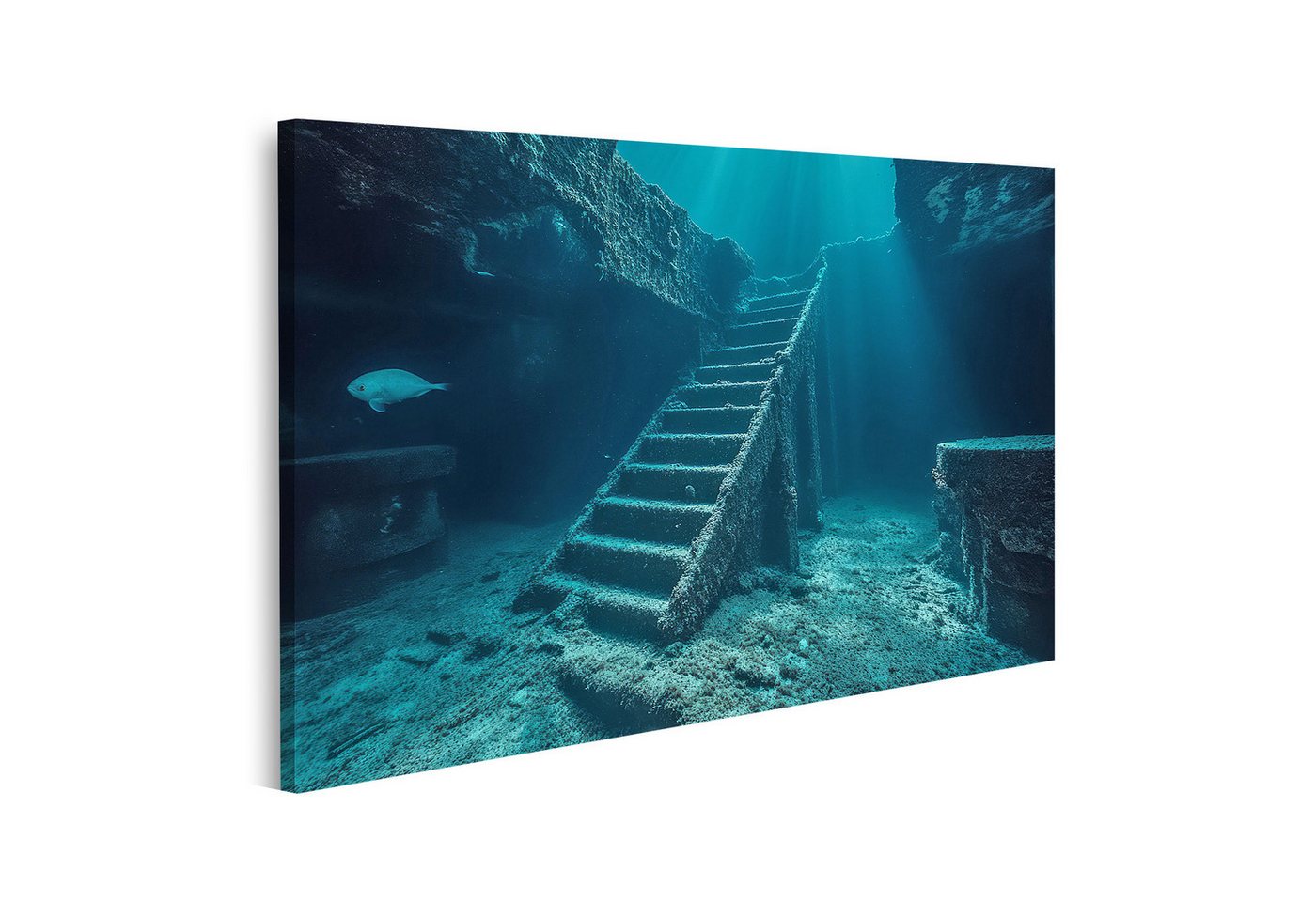 islandburner Leinwandbild, Versunkene Treppe im Ozean mit Lichtstrahlen von islandburner