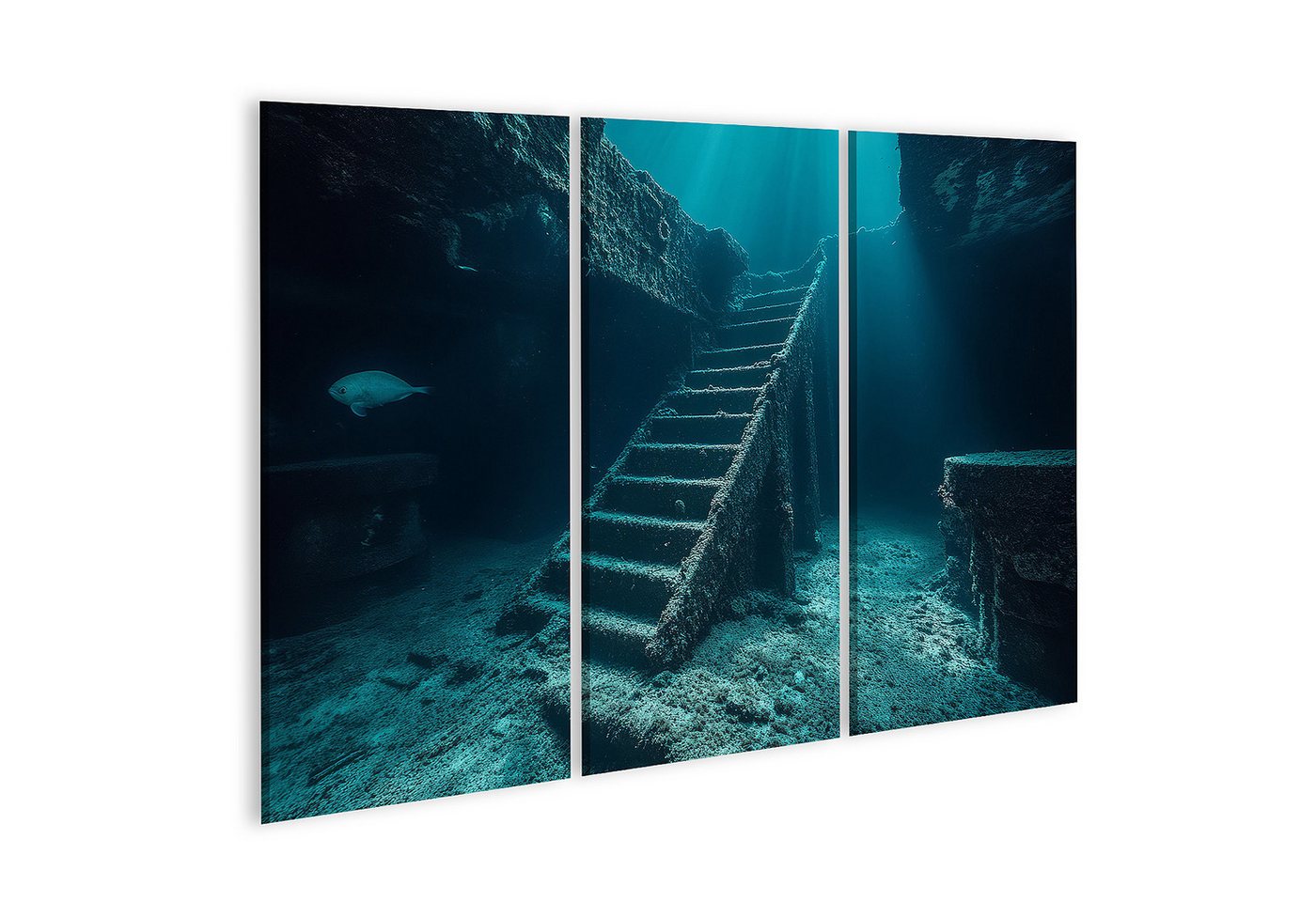 islandburner Leinwandbild, Versunkene Treppe im Ozean mit Lichtstrahlen von islandburner
