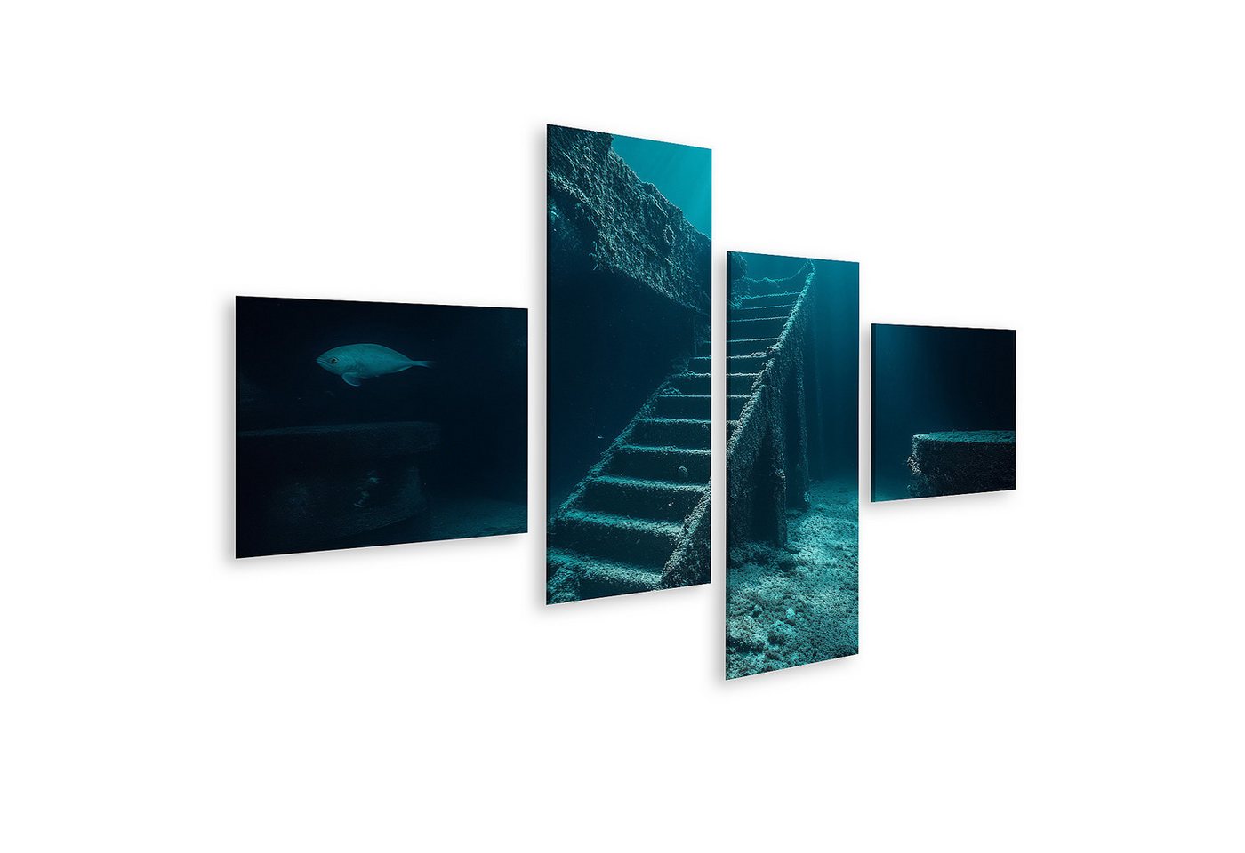 islandburner Leinwandbild, Versunkene Treppe im Ozean mit Lichtstrahlen von islandburner