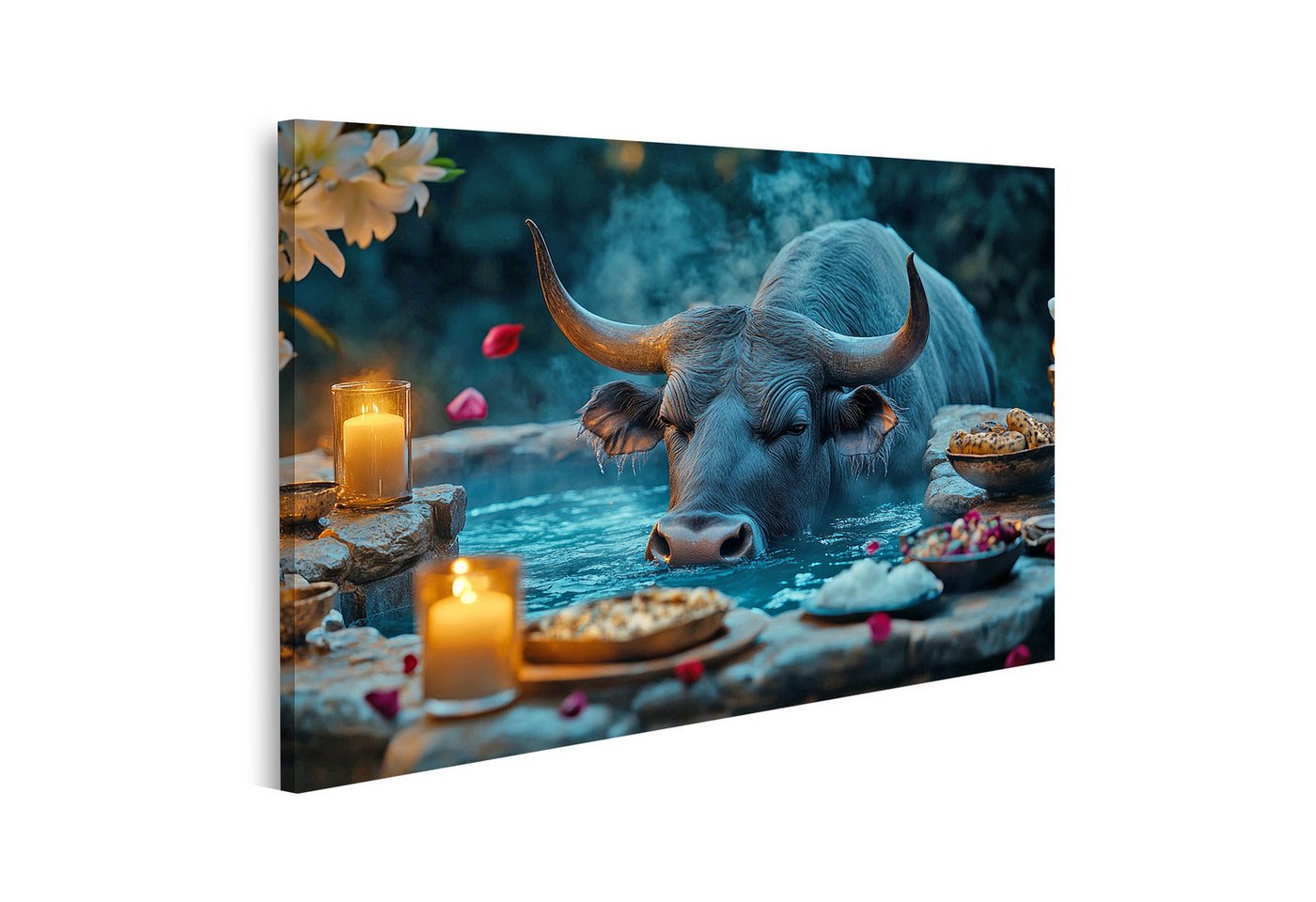 islandburner Leinwandbild, Wasserbüffel im mystischen Licht mit Kerzen islandburner Leinwandbild, Wasserbüffel im mystischen Licht mit Kerzen von islandburner