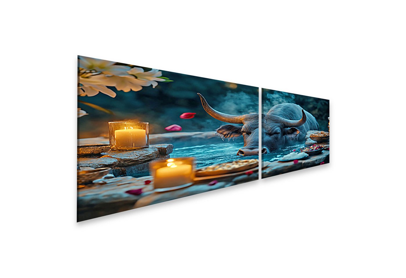 islandburner Leinwandbild, Wasserbüffel im mystischen Licht mit Kerzen islandburner Leinwandbild, Wasserbüffel im mystischen Licht mit Kerzen von islandburner