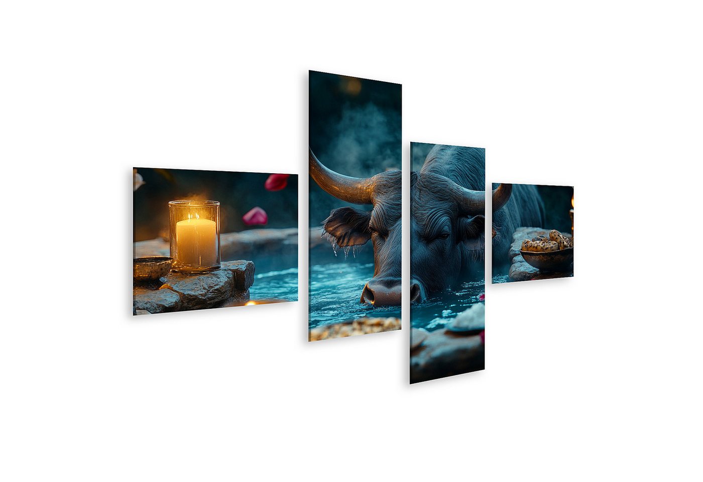 islandburner Leinwandbild, Wasserbüffel im mystischen Licht mit Kerzen islandburner Leinwandbild, Wasserbüffel im mystischen Licht mit Kerzen von islandburner