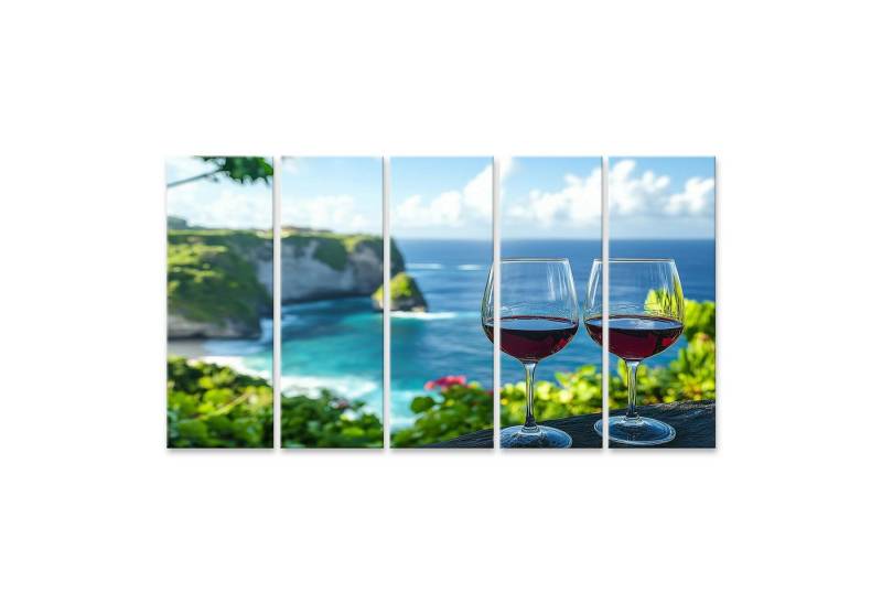 islandburner Leinwandbild, Weingläser mit Meerblick und Klippen von islandburner