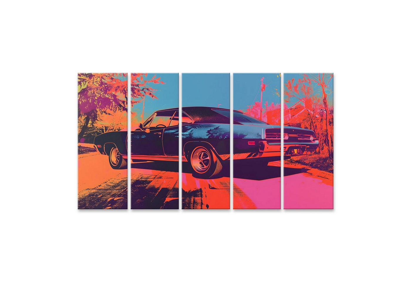 islandburner Leinwandbild Alter US-Classic-Car im stilvollen Riso-Druck als Wandbild dargestellt von islandburner