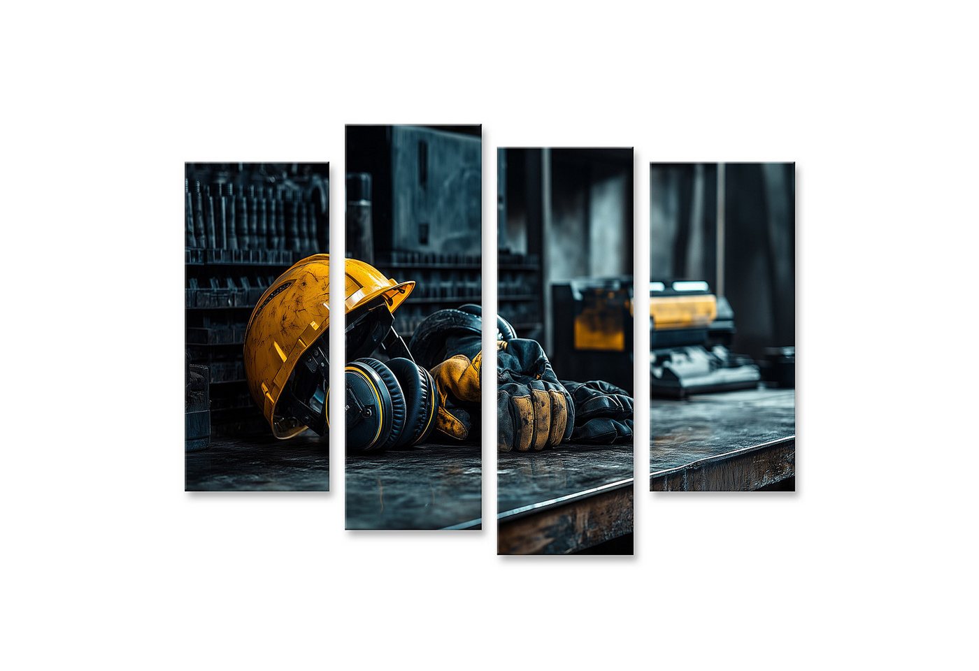 islandburner Leinwandbild Bauarbeiter Sicherheitsausruestung Werkbank Arbeitsplatz Wandbild von islandburner
