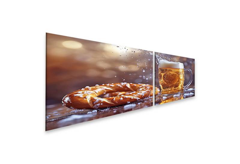 islandburner Leinwandbild Bierkrug mit Brezel auf holzernen Tisch von islandburner