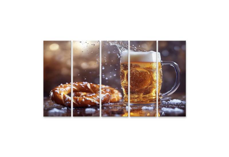 islandburner Leinwandbild Bierkrug mit Brezel auf holzernen Tisch von islandburner