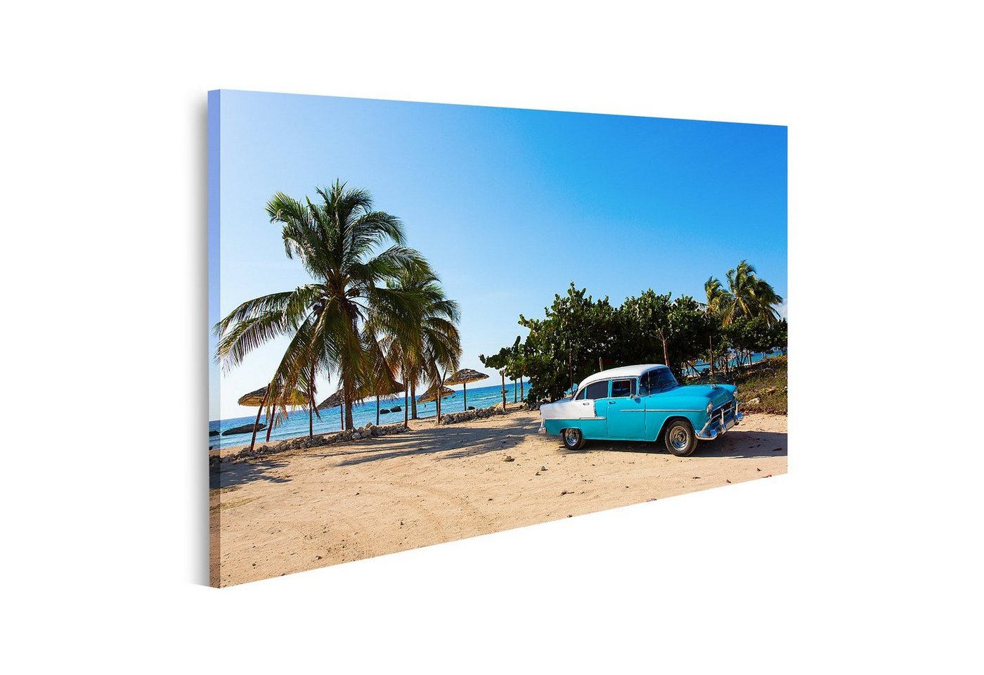 islandburner Leinwandbild Bild auf Leinwand Alter Oldtimer Strand Kuba Wandbild Poster Kunstdruck Bilder 80x40cm 1-teilig von islandburner