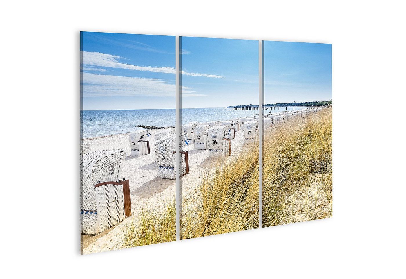 islandburner Leinwandbild Bild auf Leinwand Blick von einer Düne auf Strandkörbe Wandbild Poster von islandburner