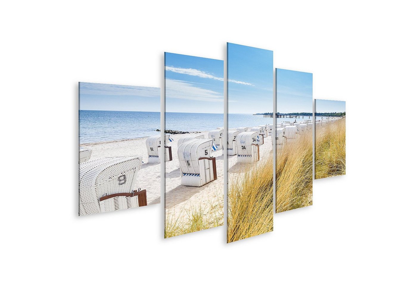 islandburner Leinwandbild Bild auf Leinwand Blick von einer Düne auf Strandkörbe Wandbild Poster von islandburner