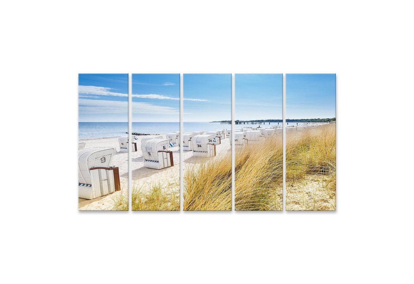 islandburner Leinwandbild Bild auf Leinwand Blick von einer Düne auf Strandkörbe Wandbild Poster von islandburner