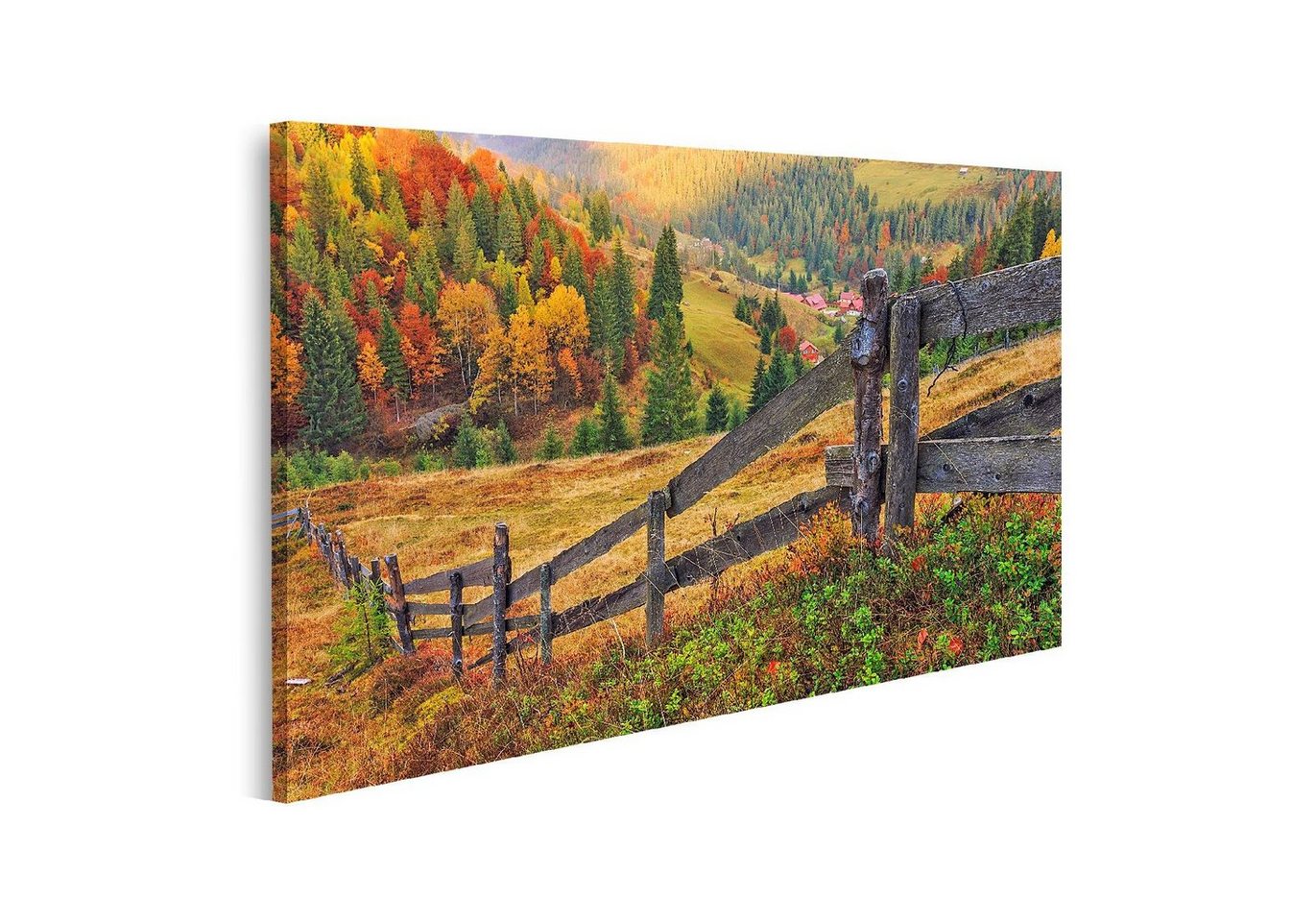 islandburner Leinwandbild Bild auf Leinwand Bunte Herbstlandschaft Szene Mit Zaun In Siebenbürge von islandburner