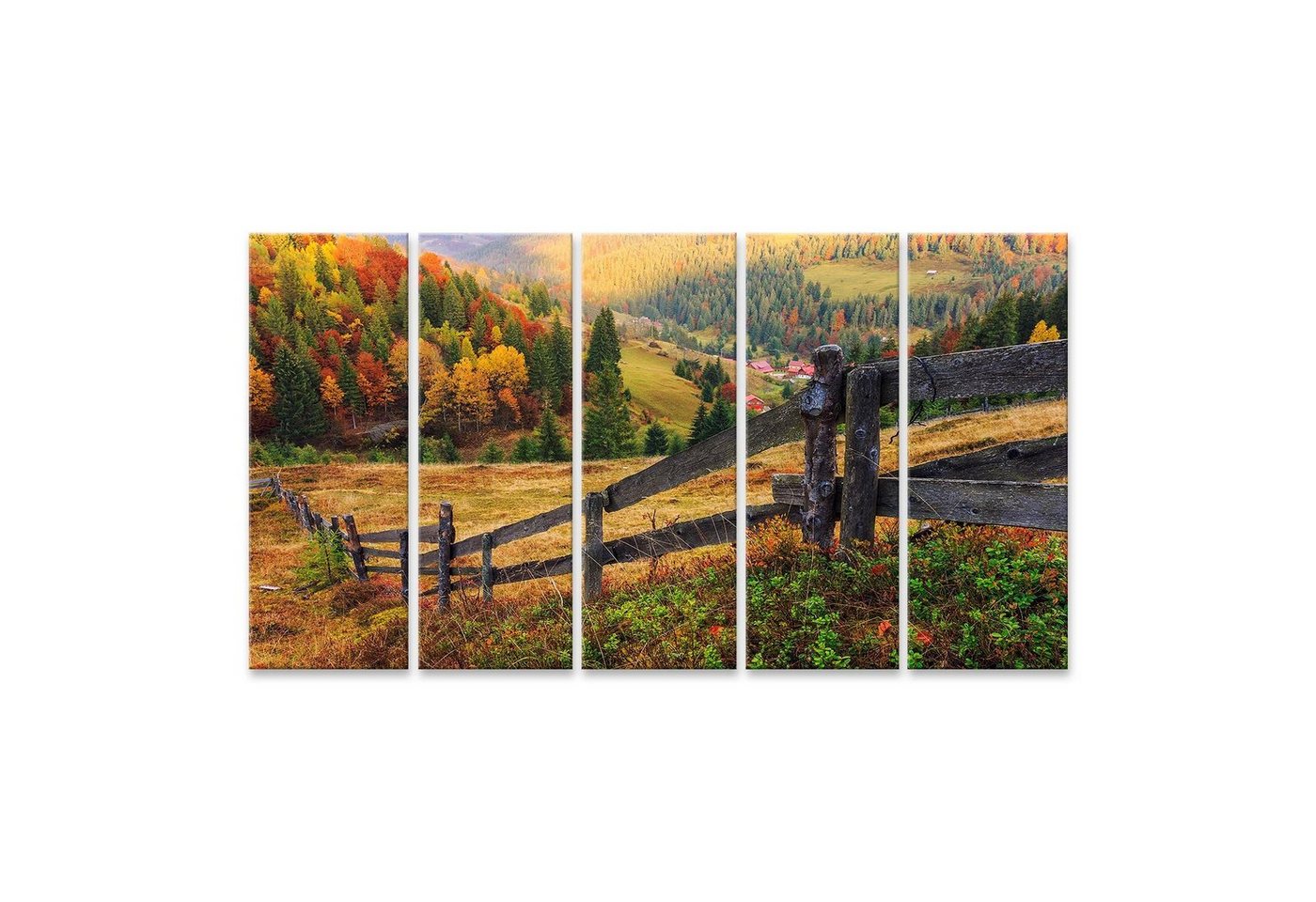 islandburner Leinwandbild Bild auf Leinwand Bunte Herbstlandschaft mit Zaun in Siebenbürgen Moun von islandburner