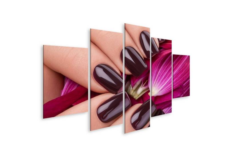 islandburner Leinwandbild Bild auf Leinwand Dunkelroter Nagellack Schöne Nägel Blume Nahaufnahme von islandburner