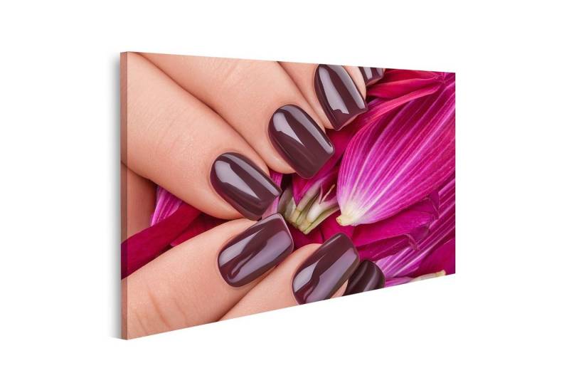 islandburner Leinwandbild Bild auf Leinwand Dunkelroter Nagellack Schöne Nägel Blume Nahaufnahme von islandburner