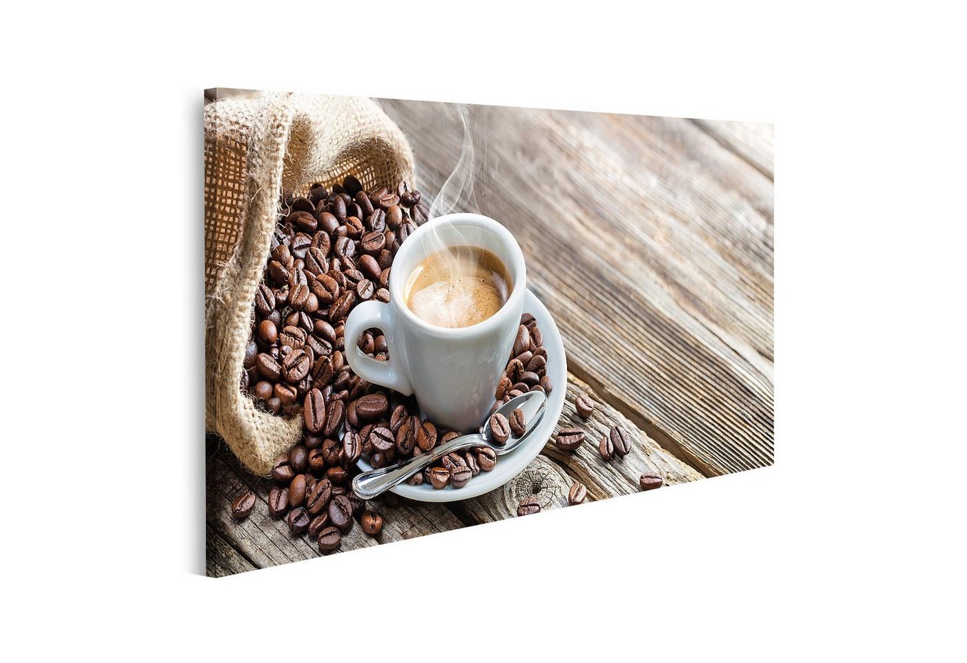 islandburner Leinwandbild Bild auf Leinwand Espresso-Kaffeetasse mit Bohnen auf Vintage-Tisch Wa islandburner Leinwandbild Bild auf Leinwand Espresso-Kaffeetasse mit Bohnen auf Vintage-Tisch Wa von islandburner